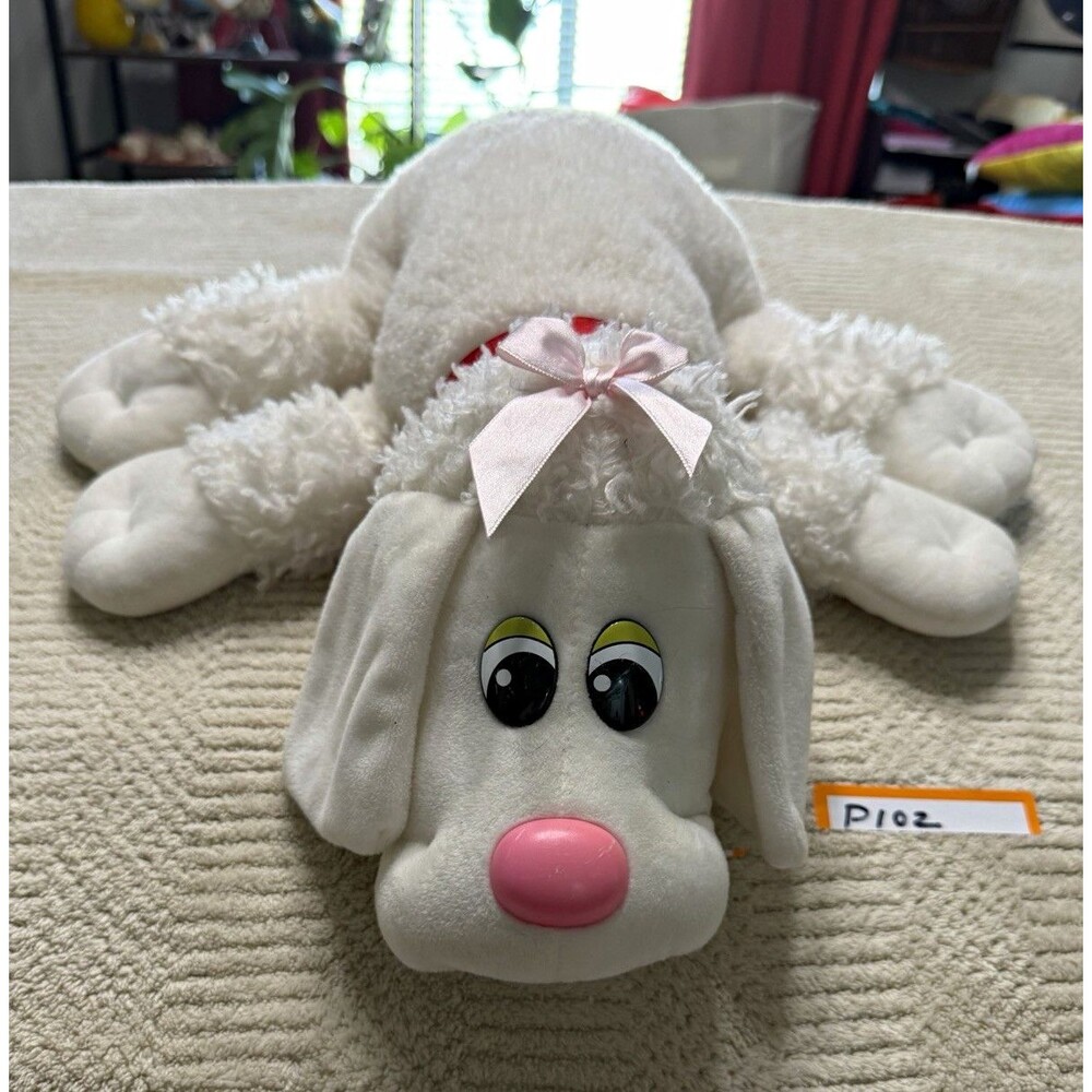 Basic Fun Pound Puppies White Plush Dog Pink Nose Bow Medium 2020 P102